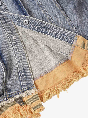 Camo-Trimmed Pleated Denim Utility Set 