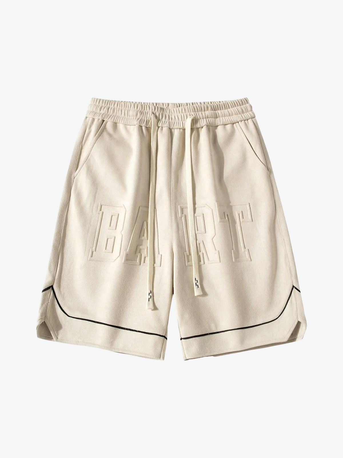 Retro Letter-Stamped Suede Drawstring Shorts 