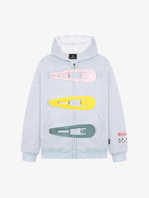 Detachable Hair Clip Decoration Zip Up Hoodie
