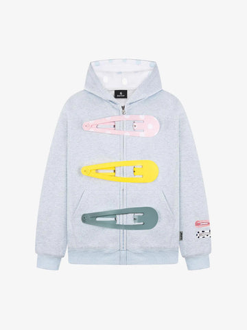 Detachable Hair Clip Decoration Zip Up Hoodie