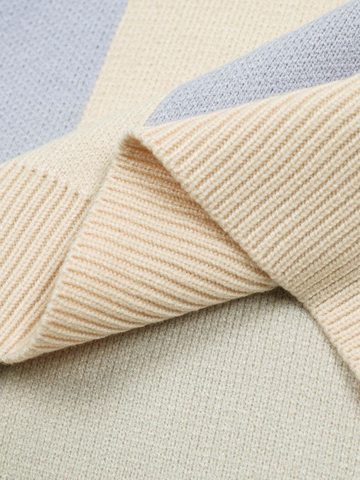 Vertical Striped Colorblock Lapel Sweater - 2587 