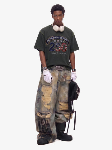 Rhinestone 250 Ripped Washed T-Shirt 