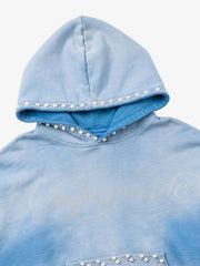 Gradient Washed Distressed Rhinestone And Pearl Hoodie