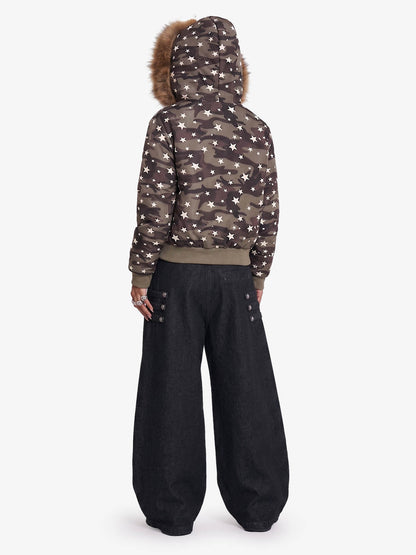 Military Napoleon Raw Denim Barrel Baggy Jeans