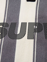 Retro Striped Polo Collar Sports Jersey Knit Sweater 