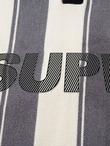 Retro Striped Polo Collar Sports Jersey Knit Sweater 