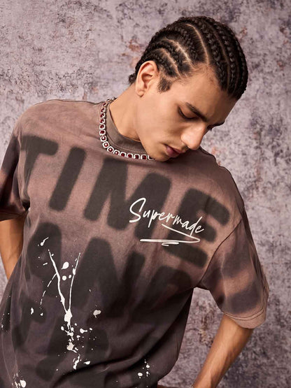 Ink Splash Letter Print T-shirt - 2414 