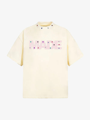 Street Retro MOOD Patch Embroidered Rivet T-shirt - 2440 