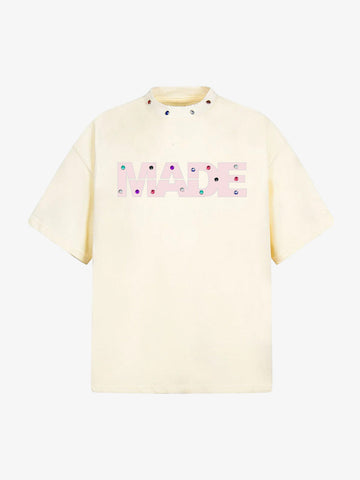 Street Retro MOOD Patch Embroidered Rivet T-shirt - 2440 