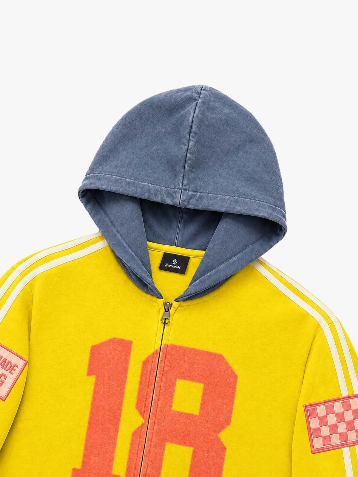 Racing Number Graphic Color Block Cropped Zip Hoodie; Yellow / S, Yellow / M, Yellow / L, Yellow / XL, Yellow / 2XL