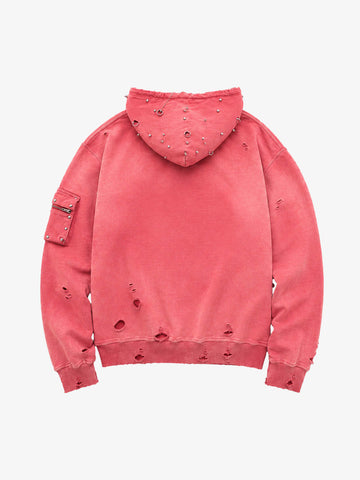 Studded Distressed Zip Hoodie