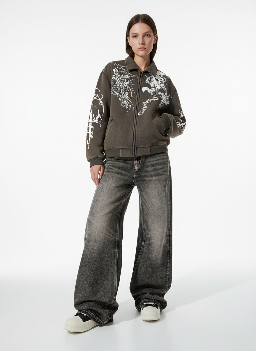 Retro Washed Distressed Flared Denim Jeans 