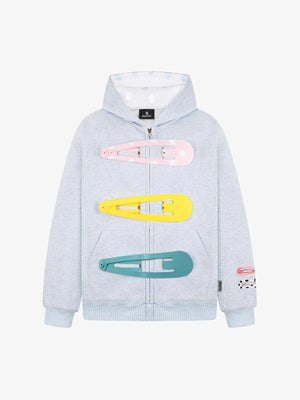 Detachable Hair Clip Decoration Zip Up Hoodie