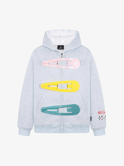 Detachable Hair Clip Decoration Zip Up Hoodie