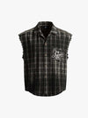 Chemise sans manches à carreaux vintage punk délavée-2629