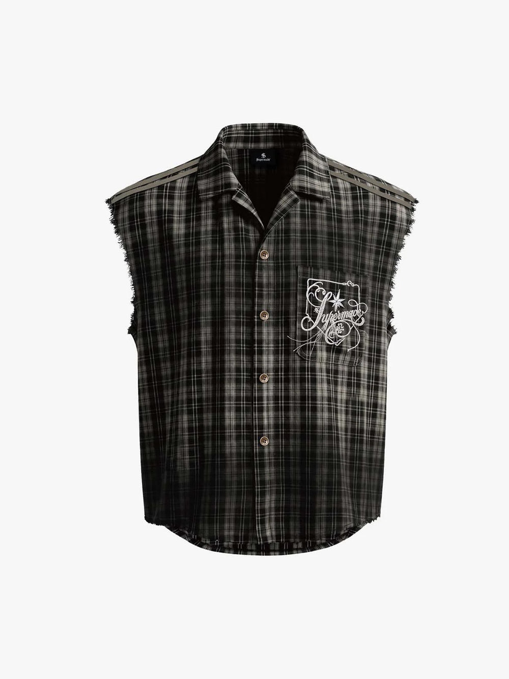Camicia senza maniche a quadri stile punk vintage effetto usurato - 2629