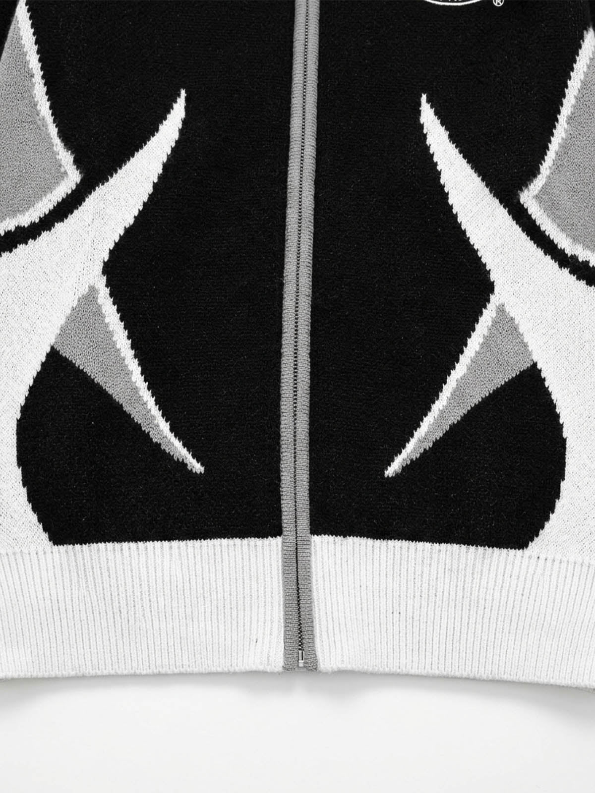 Scorpion Graphic Color Block Stand-Collar Knit Cardigan