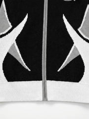 Scorpion Graphic Color Block Stand-Collar Knit Cardigan