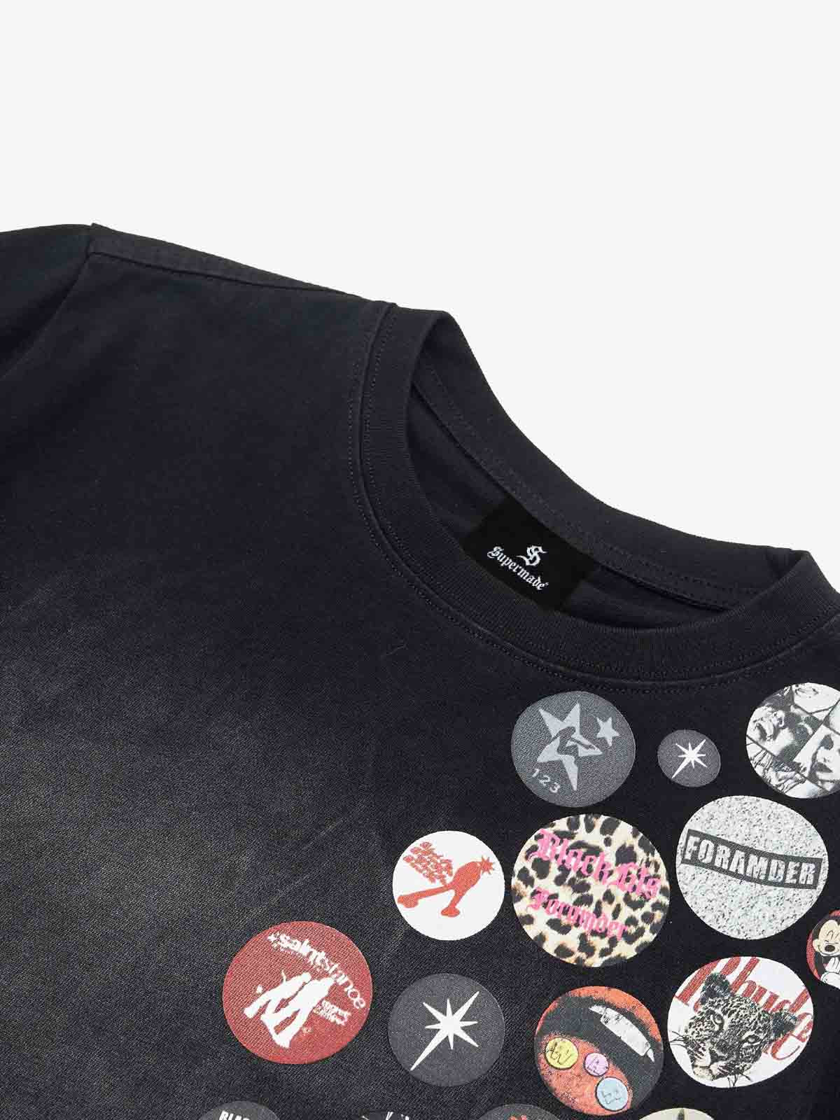 Vintage Airbrush Spray Effect Multi-Badge Graphic T-Shirt