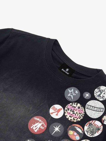 Vintage Airbrush Spray Effect Multi-Badge Graphic T-Shirt