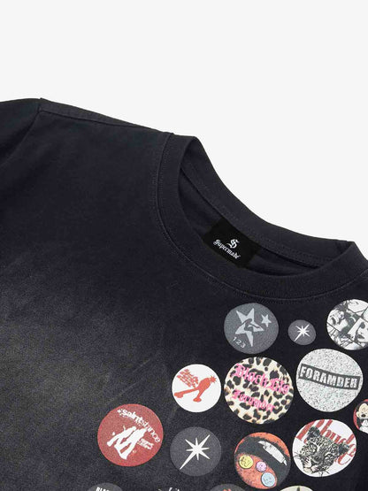 Vintage Airbrush Spray Effect Multi-Badge Graphic T-Shirt