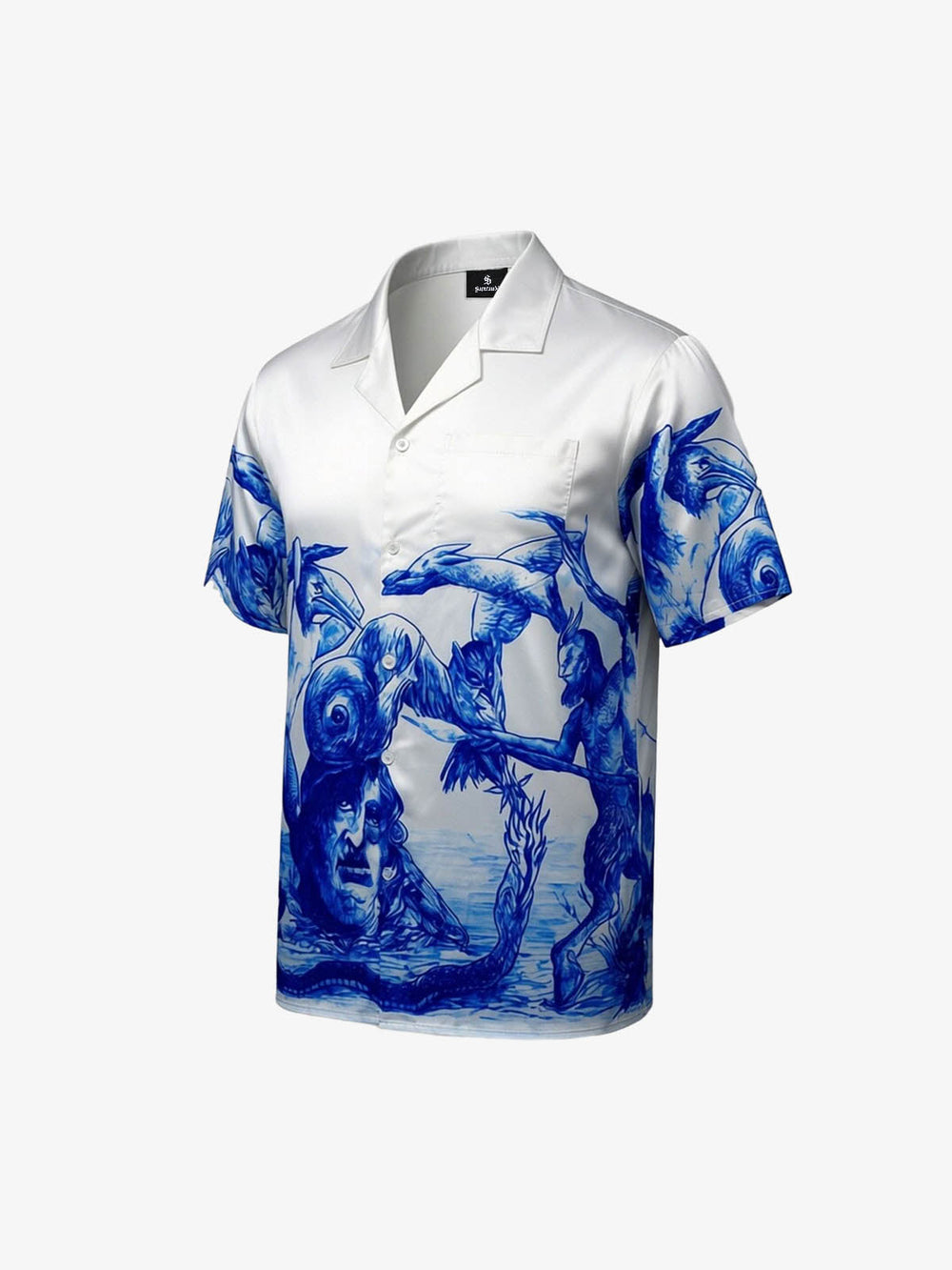 Blue Sketch Mythological Camp Collar Boxy Shirt 