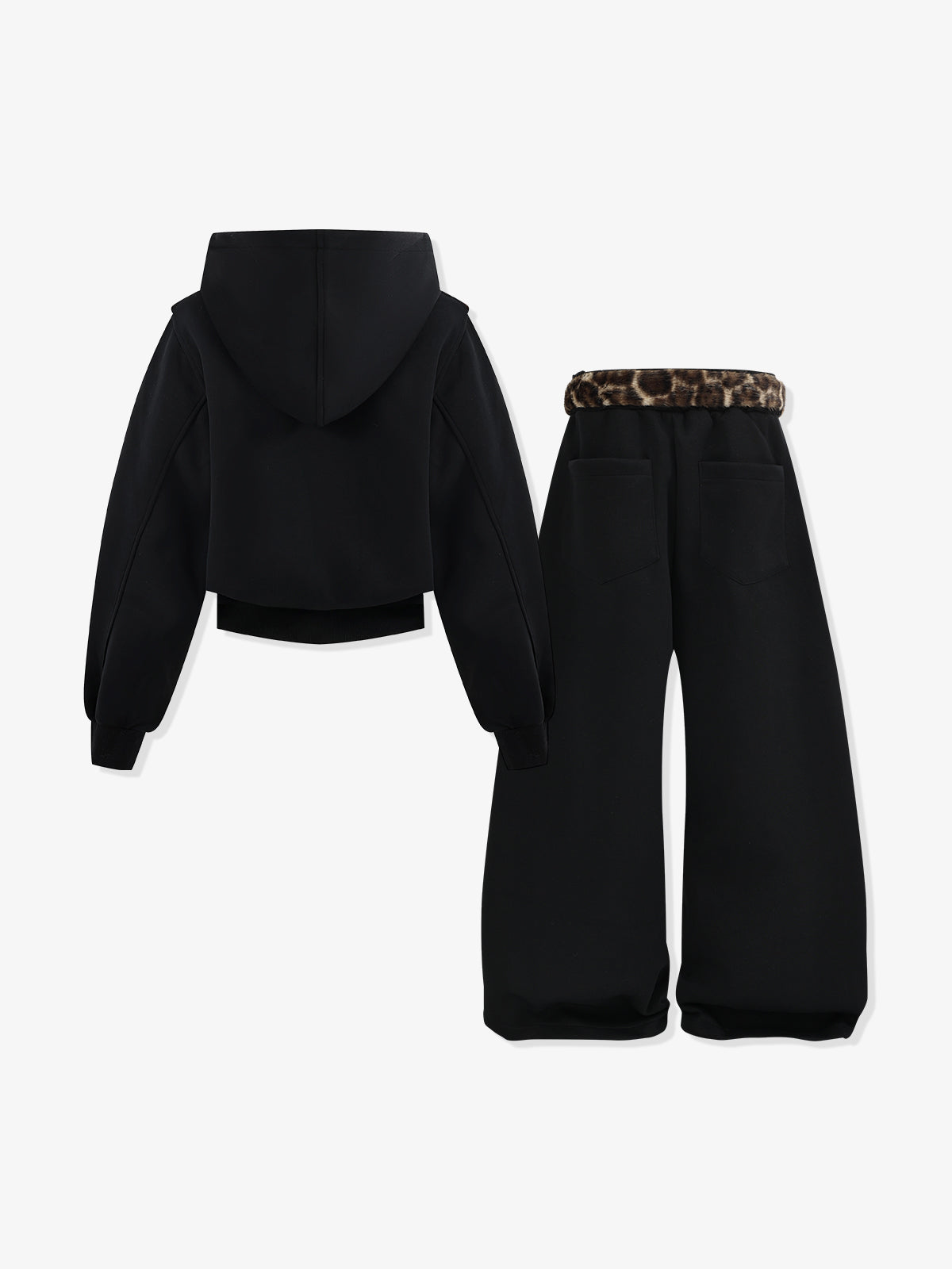 Leopard Plush Patchwork Hoodie & Wide-Leg Sweatpants Set
