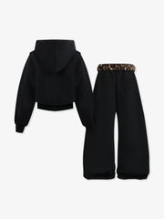 Leopard Plush Patchwork Hoodie & Wide-Leg Sweatpants Set