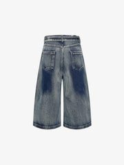 Belted Curved Seam Wide Leg Jorts 
