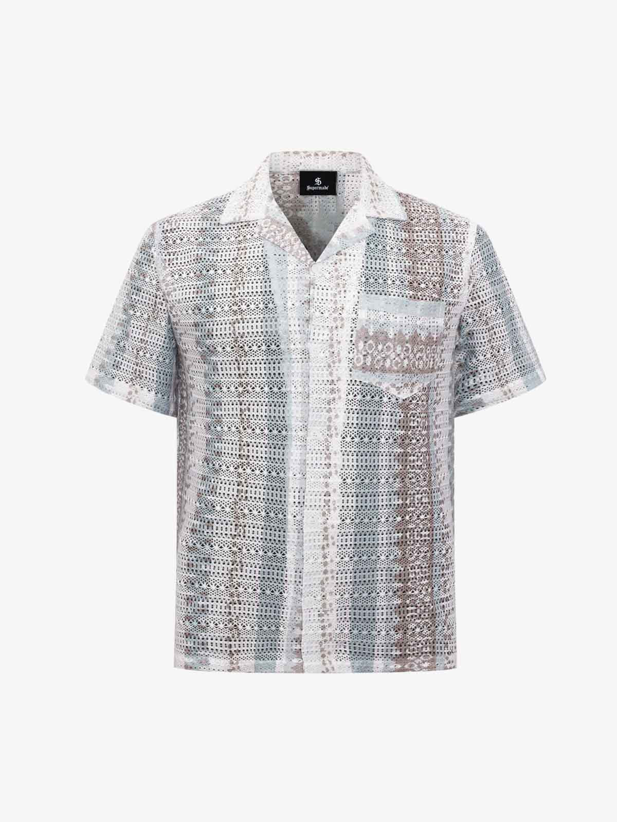 Bohemian Lace Cutout Camp Collar Boxy Shirt 