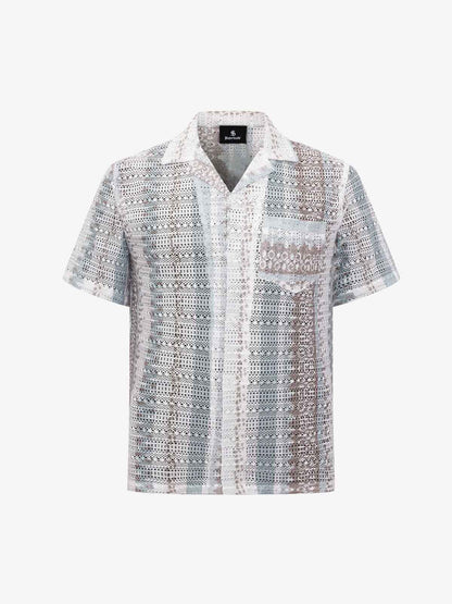 Bohemian Lace Cutout Camp Collar Boxy Shirt 