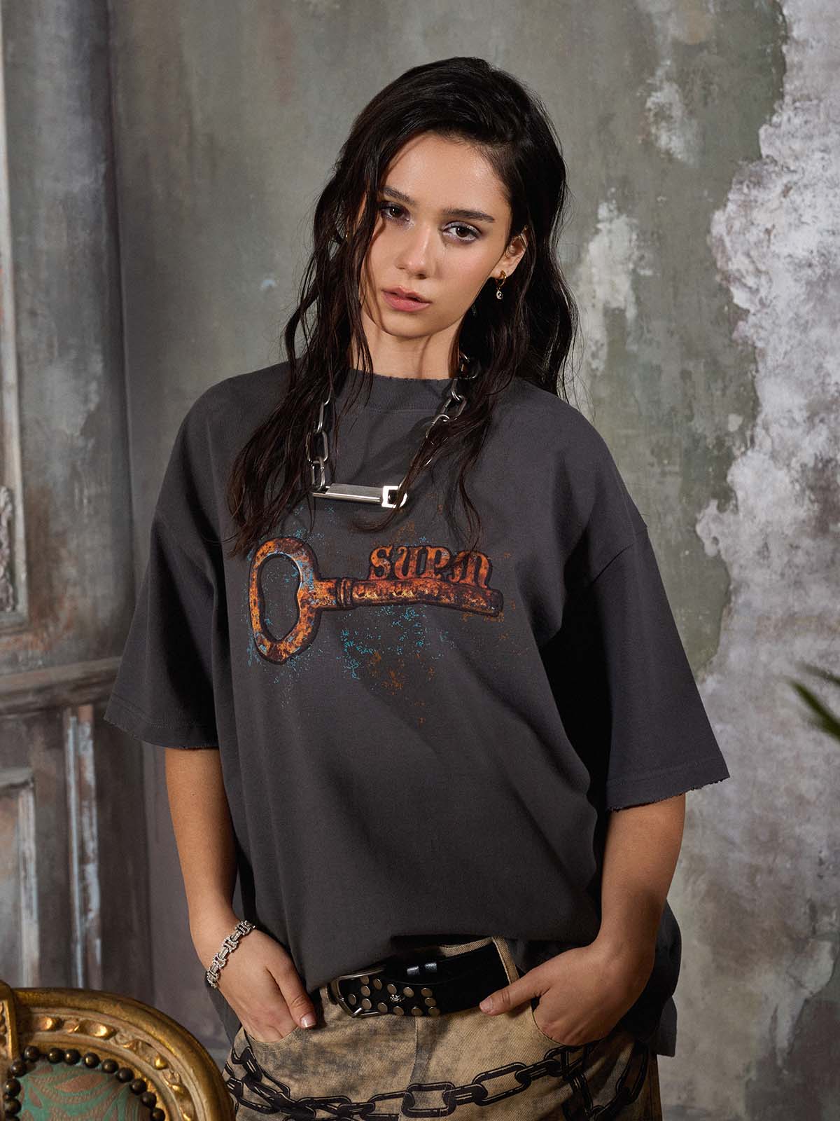 Supermade Rusty Metal Key Print T-Shirt 