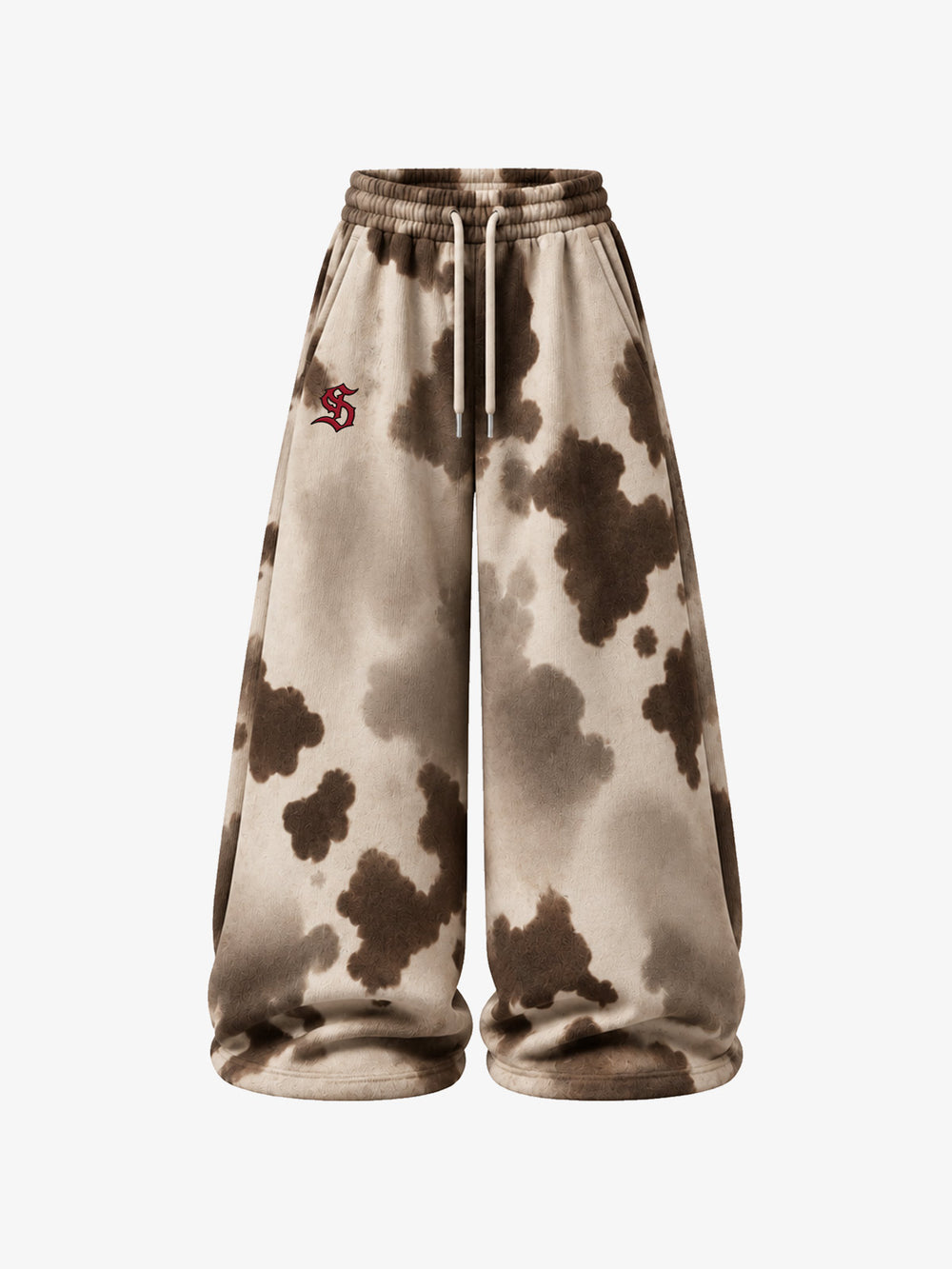 Cow Print Embroidered Wide-Leg Sweatpants