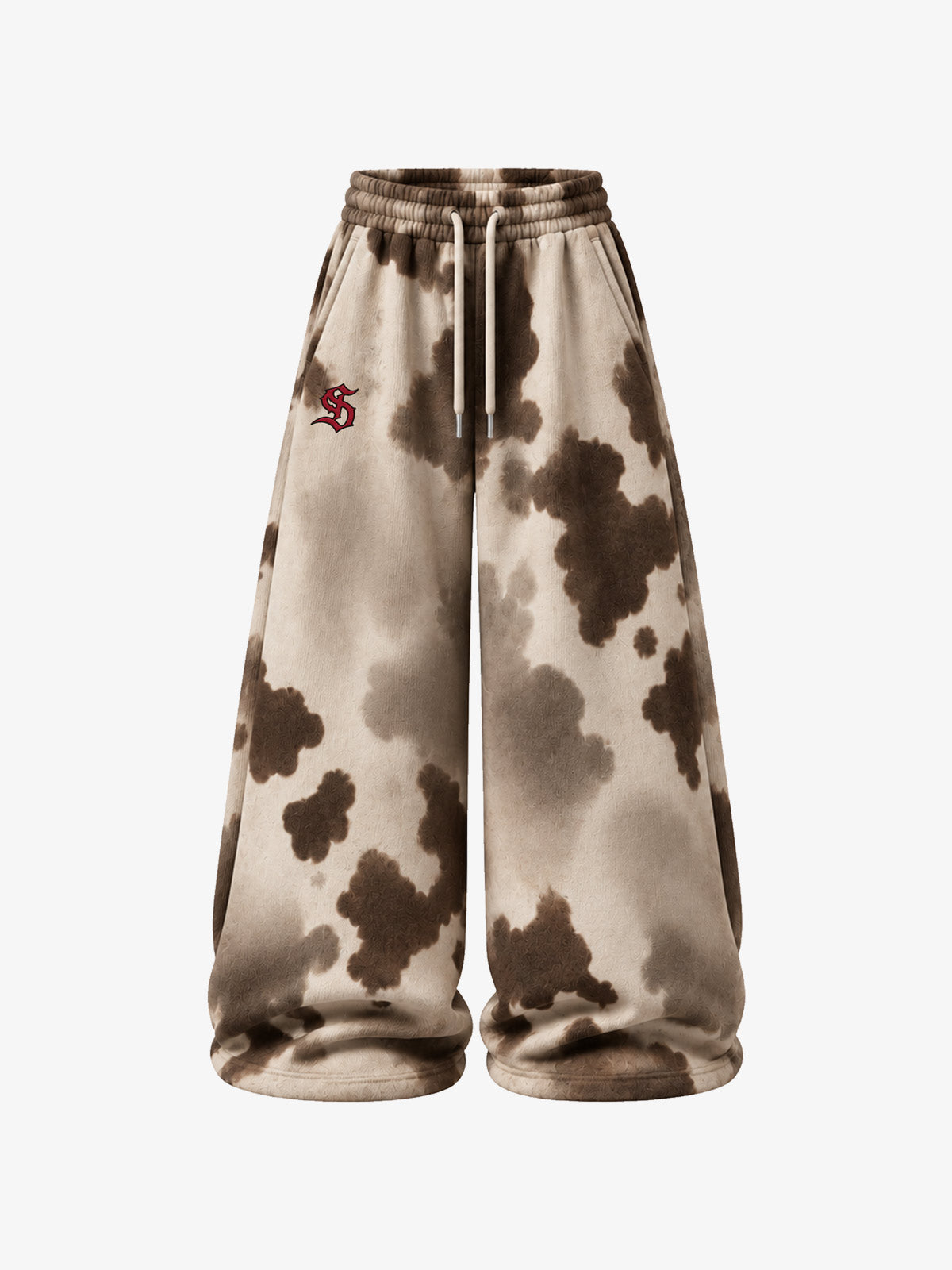 Cow Print Embroidered Wide-Leg Sweatpants