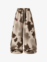 Cow Print Embroidered Wide-Leg Sweatpants