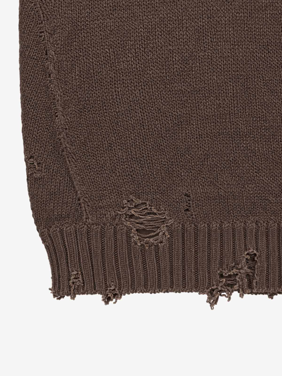 Boxing Game Jacquard Distressed Boxy Sweater; Brown / S, Brown / M, Brown / L, Brown / XL, Brown / 2XL