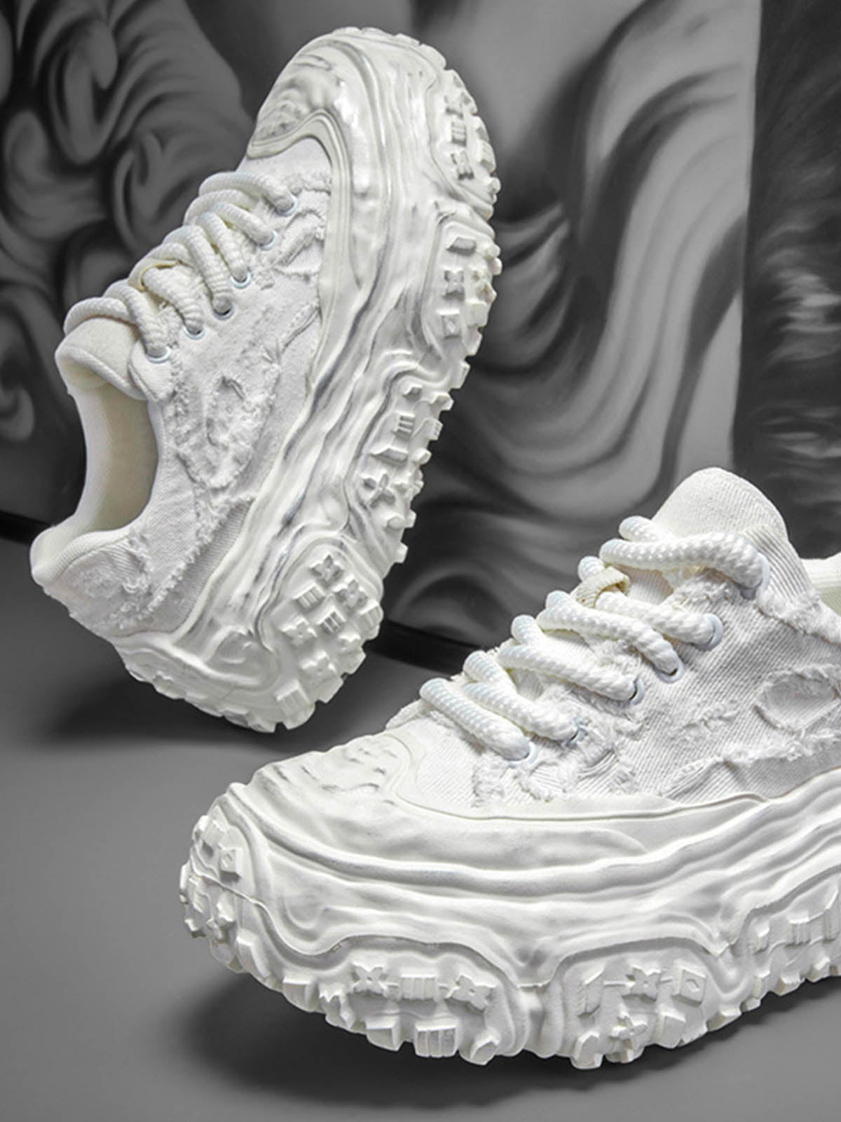 Tire-Tread Distressed Sneakers