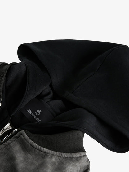 Patchwork Faux Leather Hooded Two-Piece Jacket 