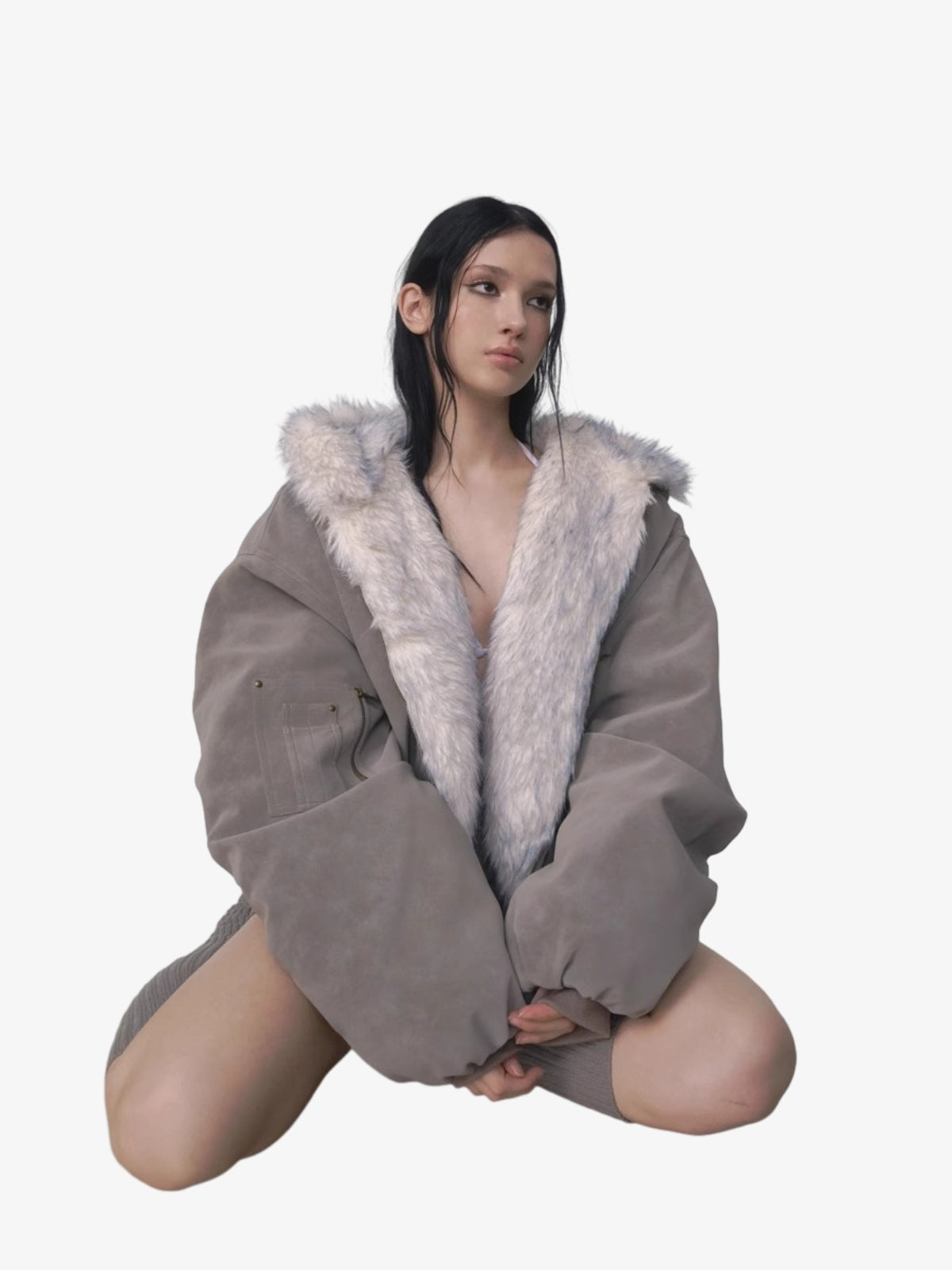 Oversized Reversible Fur Hooded Jacket - 2544 