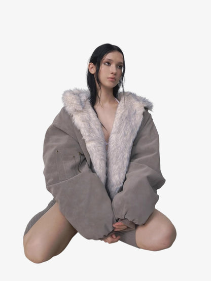 Oversized Reversible Fur Hooded Jacket 