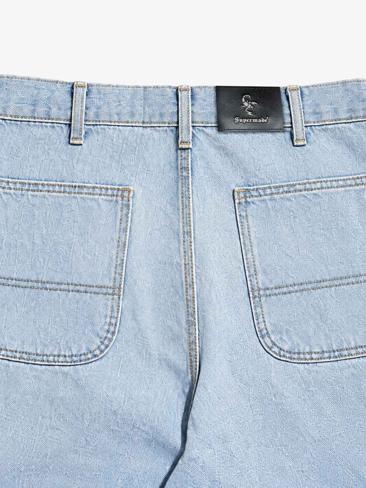Action Figure Graphic Distressed Straight-Leg Utility Pants; Denim Blue / S, Denim Blue / M, Denim Blue / L, Denim Blue / XL, Denim Blue / 2XL