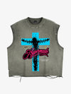 Crucifixion Graphic Studded Distressed Tank Top