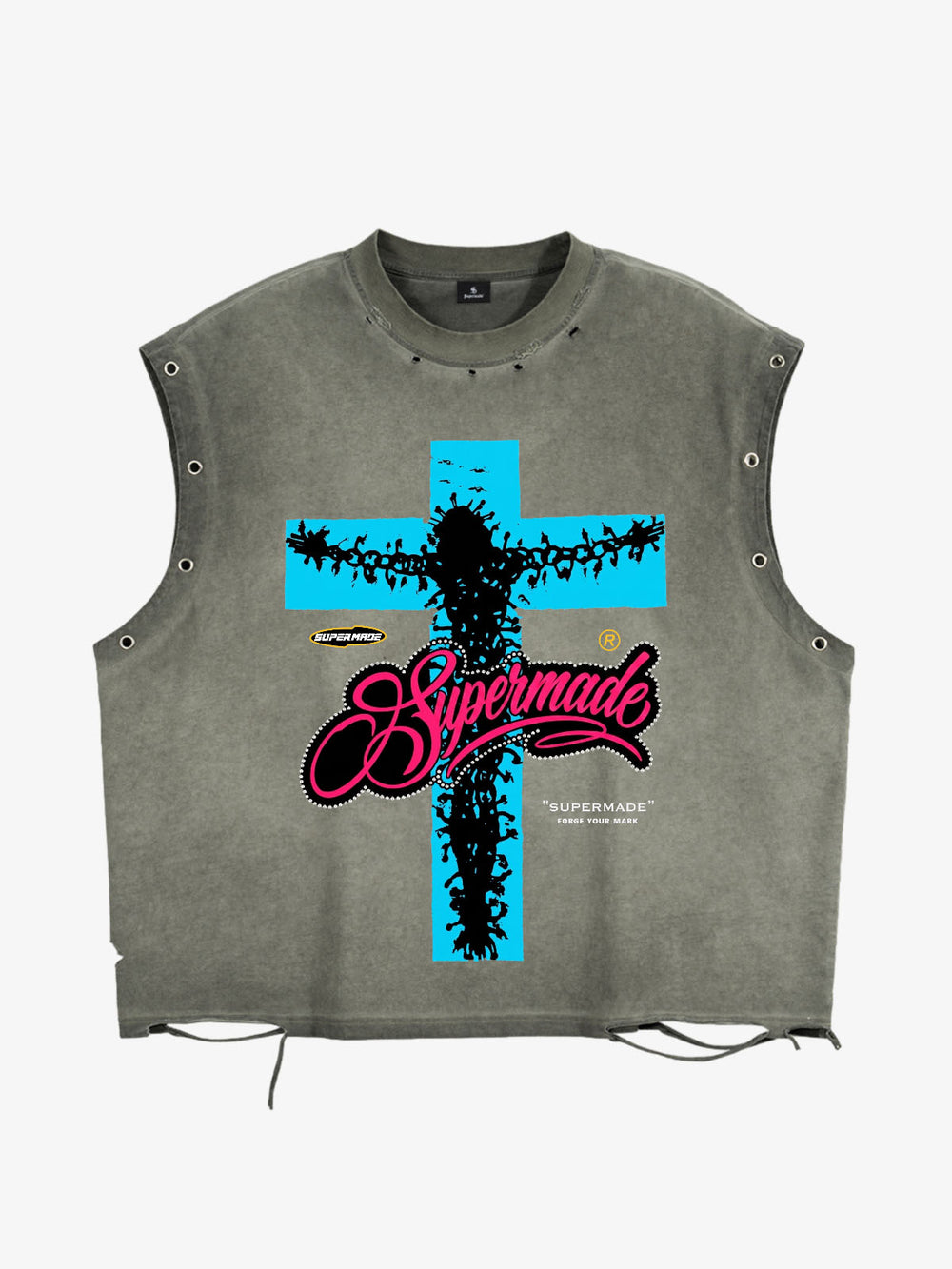 Crucifixion Graphic Studded Distressed Tank Top