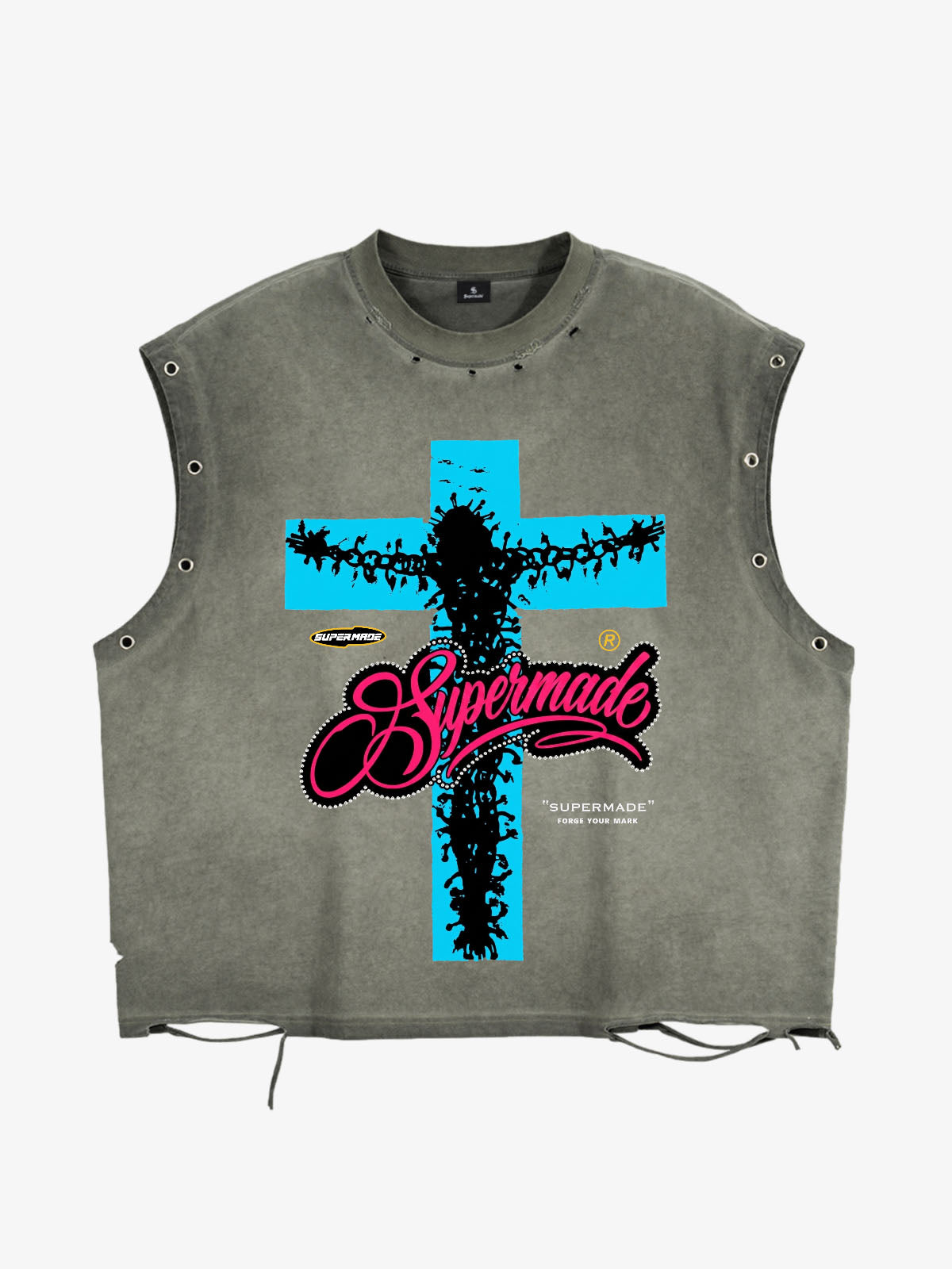 Crucifixion Graphic Studded Distressed Tank Top