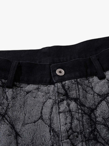 Cotton Blend Wide Leg Pants with Cracked Print and Black Panel Details 