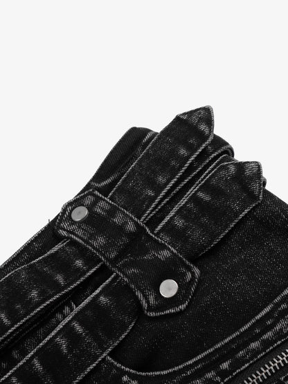 Thesupermade Distressed Double Belt Mini Shorts