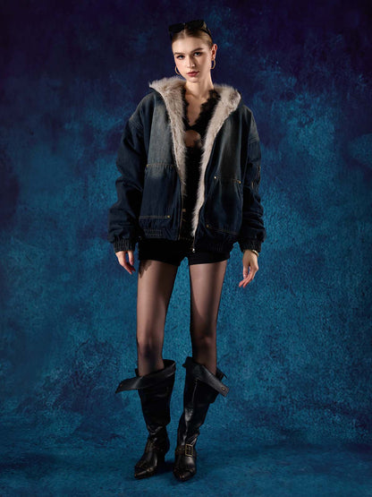 Cotton Washed Fur Hooded Jacket - 2265 