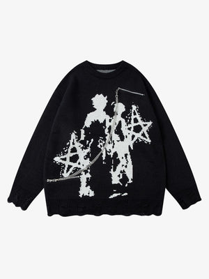 Oversized Graphic Sweater with Chain Detail - Perfect for Casual and Trendy Looks 