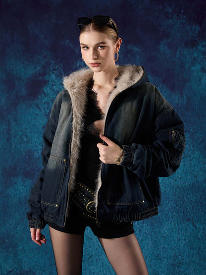 Cotton Washed Fur Hooded Jacket - 2265 