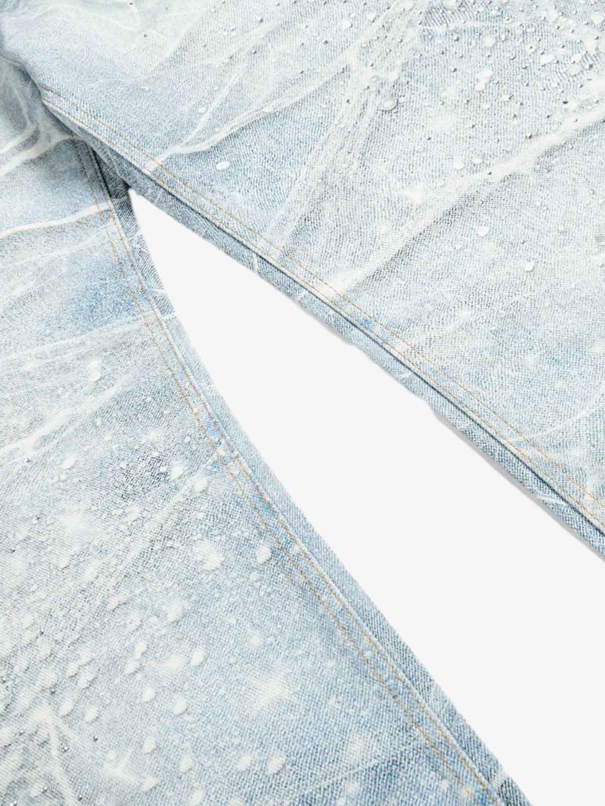 Vintage Washed Rhinestone Wide Leg Denim Jeans